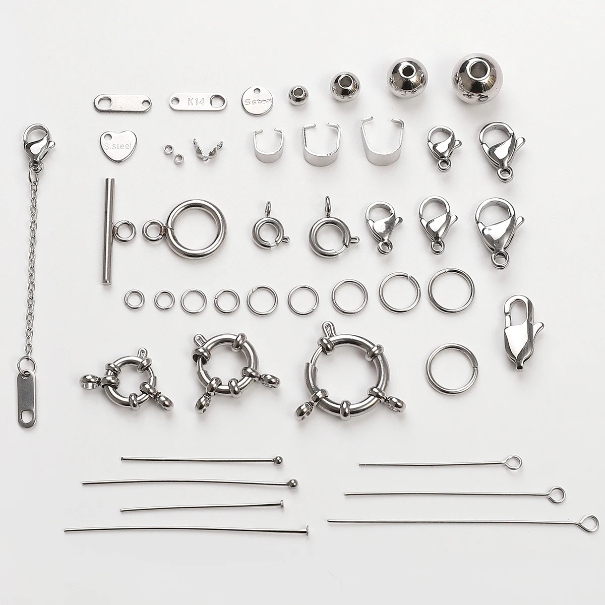 19-64pcs/lot Stainless Steel Single Rings Rhodium Jump Rings Single& Loop Close Rings Connector DIY Making Keychain Materials