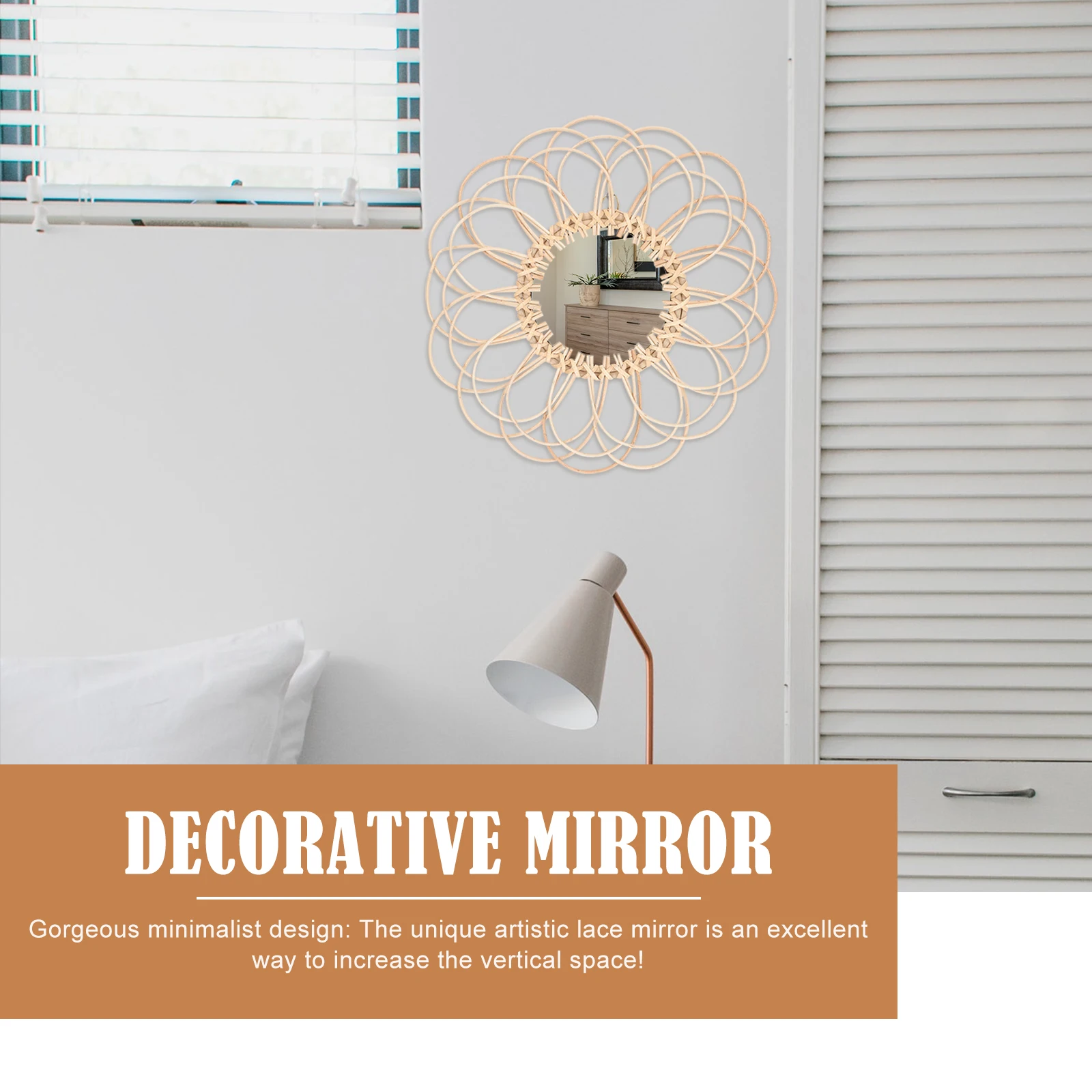 

Rattan Decorative Mirror Round Wall Mirrors Glass Hanging Bathroom Office Bohemian Practical Exquisite Gift Photo Props Families