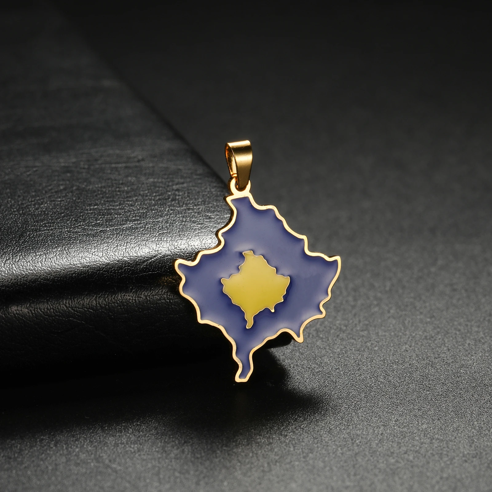 Fashion Stainless Steel Enamel Kosovo Map Flag Pendant For DIY Necklace Earrings Keychain Ethnic Jewelry Gift Making Accessories