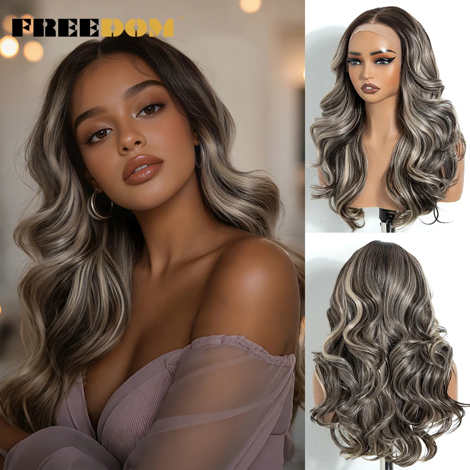 

Синтетические парики с кружевной передней частью FREEDOM для чернокожих женщин, 13x4, с свободной линией ростка, волнистые, 20 дюймов, омбре, коричневые с мелированием, для косплея