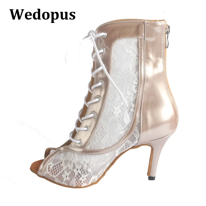 Women Latin Dance Shoes White Lace Tango Ballroom Salsa Dancing Shoes for Ladies Party Dance Boots Sexy stilettos