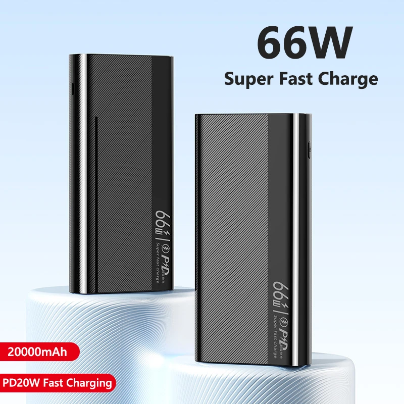 66W Super Fast Charging Power Bank 20000mAh Portable Digital Powerbank for iPhone Samsung Huawei Xiaomi External Spare Battery