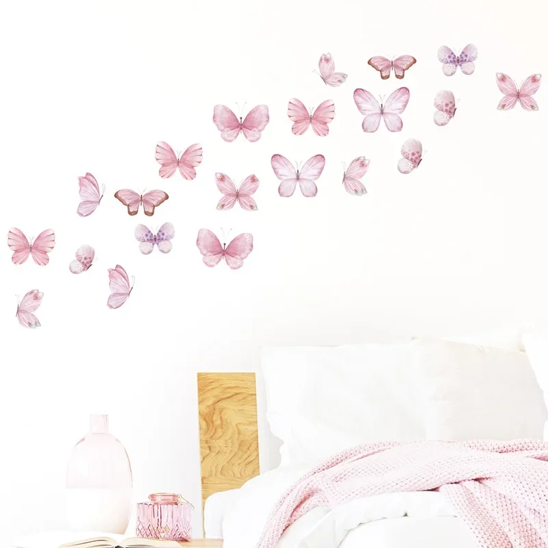 Wall Decals for Baby Girls Room Pink Butterfly Hot Air Balloon Wall Decor Stickers Nursery Bedroom Interior Cartoon Wallpaper