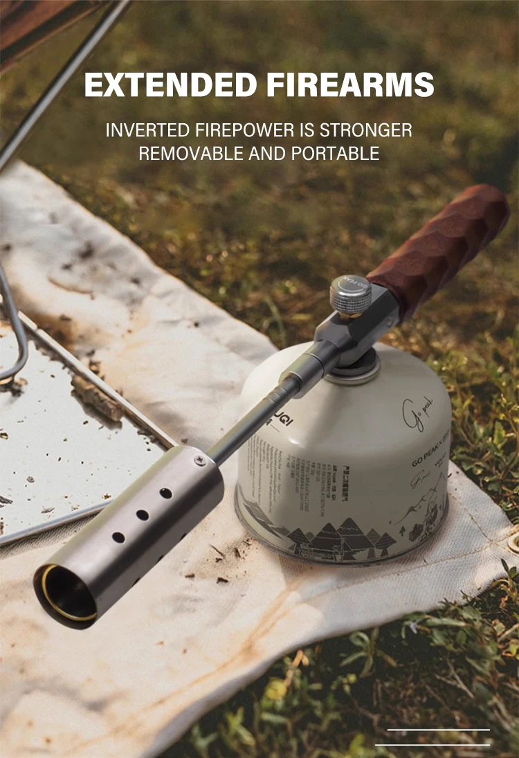 

Wood Handle Removable Three-stage Gas Burner Gun Outdoor Camping Torch Cooking BBQ Camping