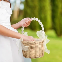 Wedding Bridesmaid Girl Bridal Handheld Flower Basket Organizer Supplies Elegant Flower Storage Box with White Mesh