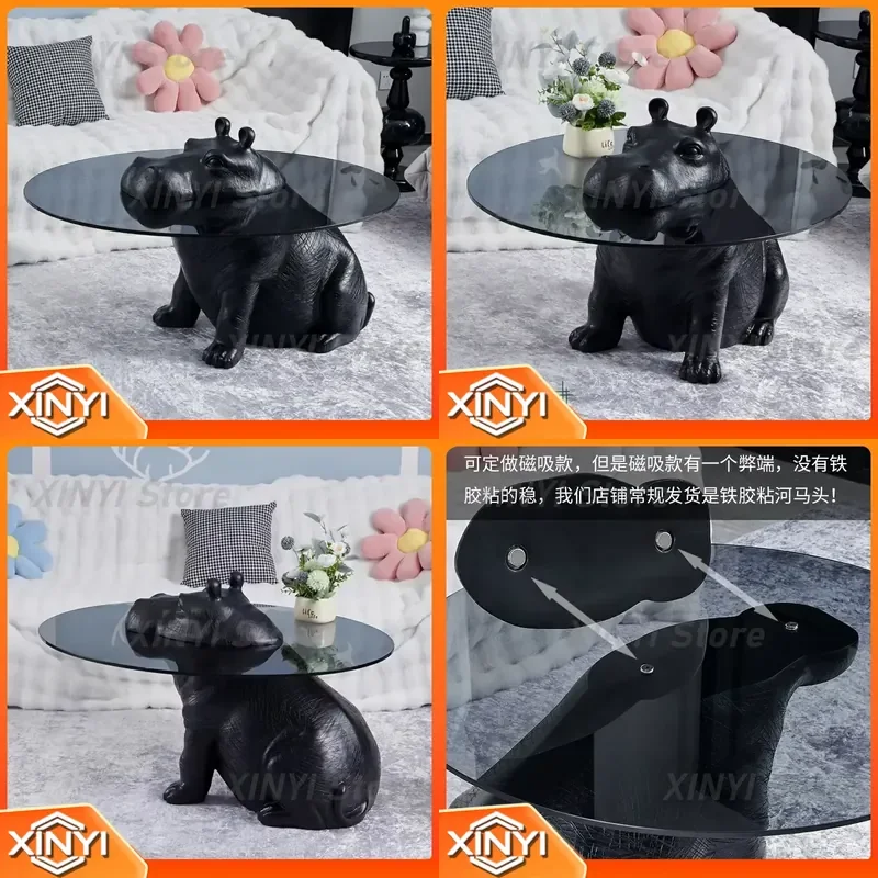 for Creative Personality Animal Hippo Italian Living Room Glass Round Designer Modern Light Luxury Coffee Table Small