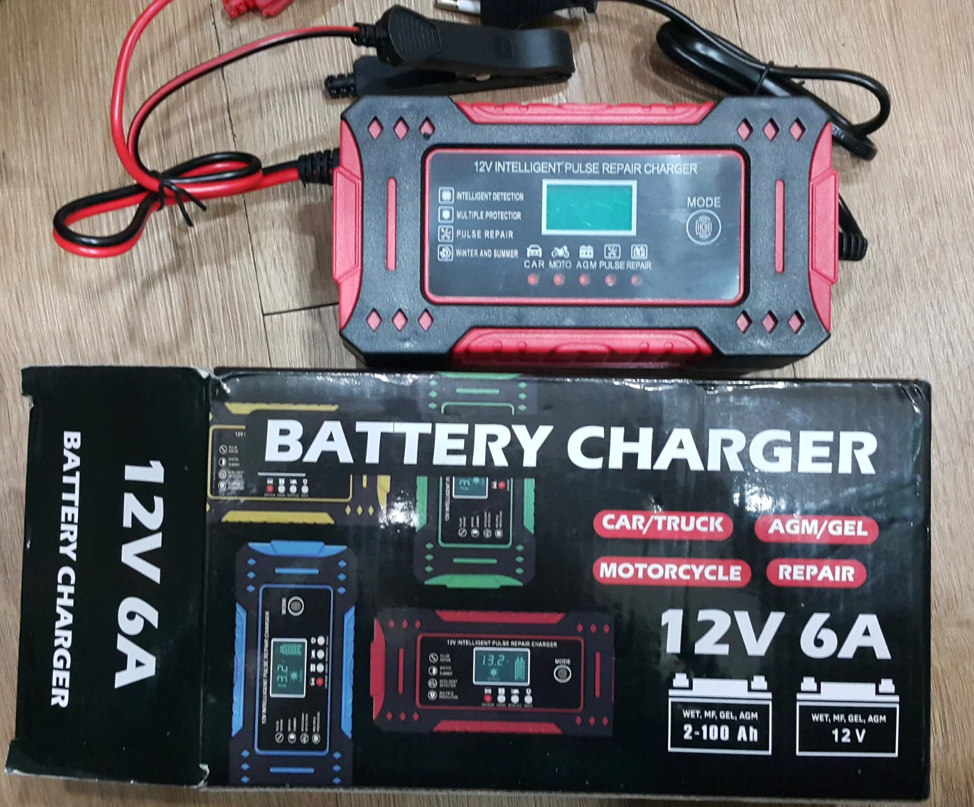 Battery Repair LCD Display 6A 12V Intelligent Car Battery Charger Car and Motorcycle Battery Charging Unit Lead-Acid