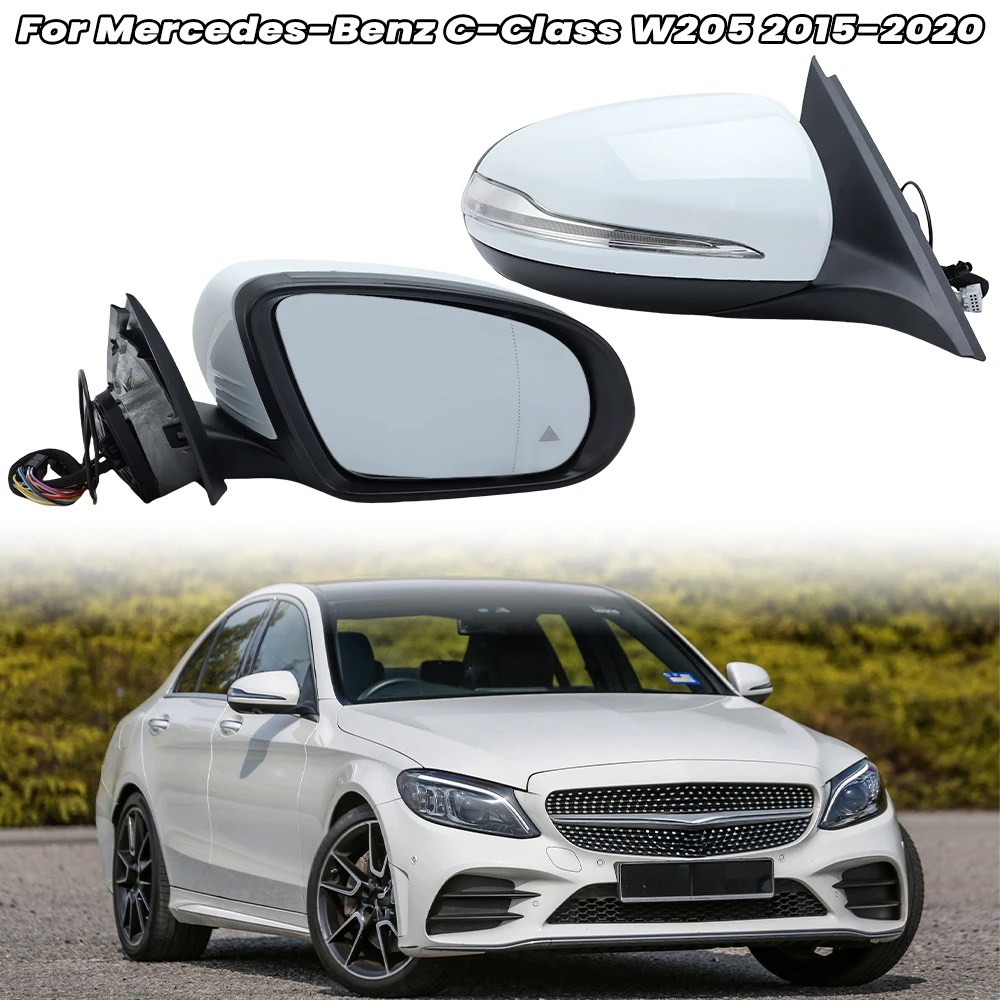 

Rear View Mirror For Mercedes-Benz C-Class W205 2015-2020 LHD Blind Spot no logo White with Bluetooth Turn Signal Lights Fold