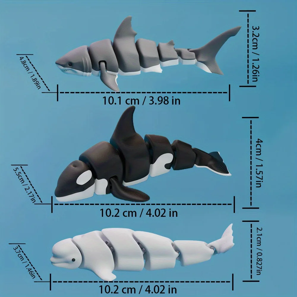 3D Printed Small Animal Joint Flexible Simulation Shark, Killer Whale Ornament Home Decoration Perfect Gift for Friends Family - view 5