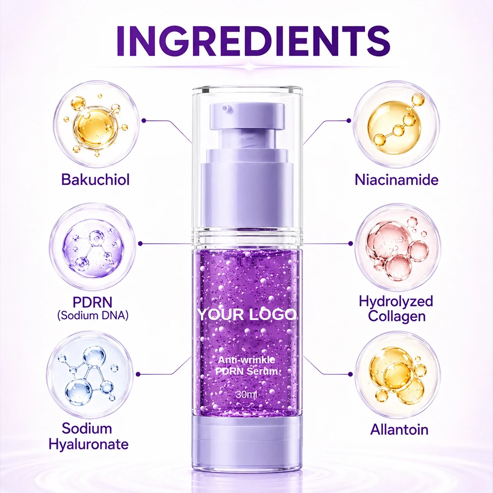 Custom Logo 30ml Purple Anti-Wrinkle Serum Long Lasting High Moisturizing Hydrating Gentle Brighten Skin Tone Repair Makeup Bulk
