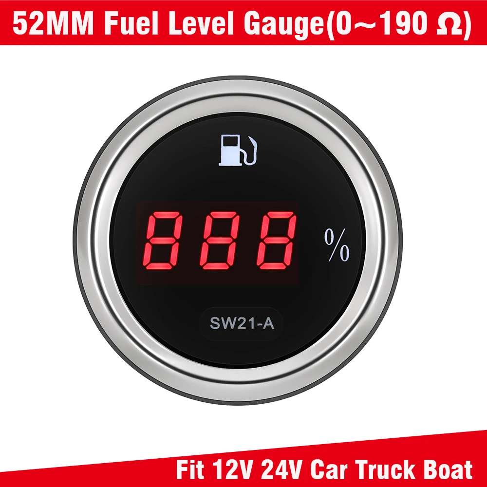 0-190 Ohms Car Motorcycle Fuel Gauge Digital Red Backlight  Auto Car Boat Water Tank Level Indicator for 12V /24V Oil Tank Meter