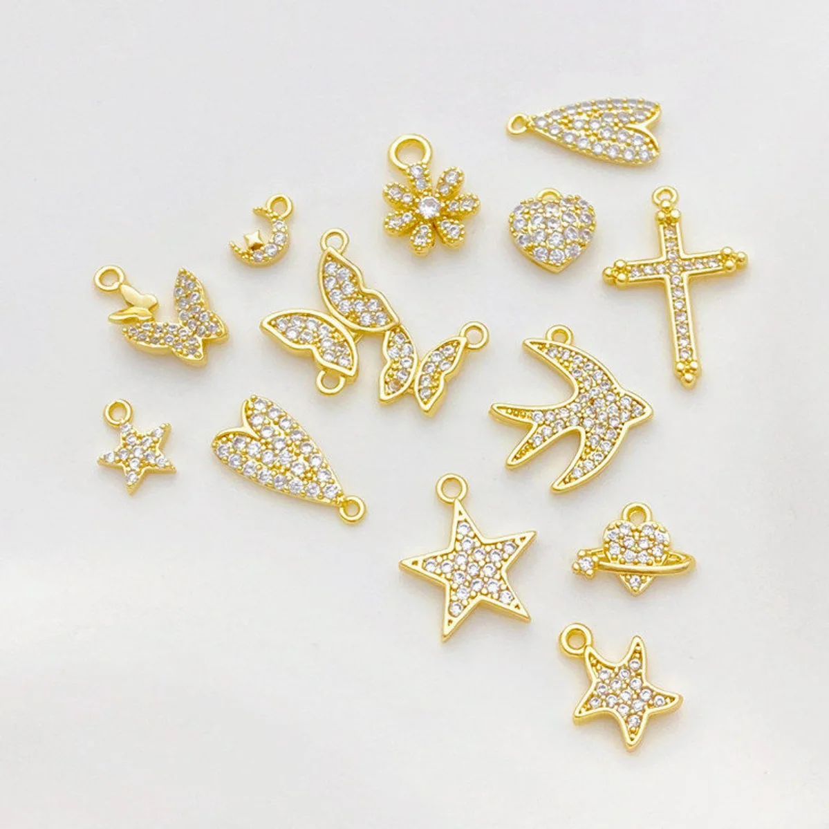 14K Gold Plated Star Moon Starfish Pentagram Butterfly Swallow Charm Pendant DIY Findings for Bracelet Necklace Jewelry Making
