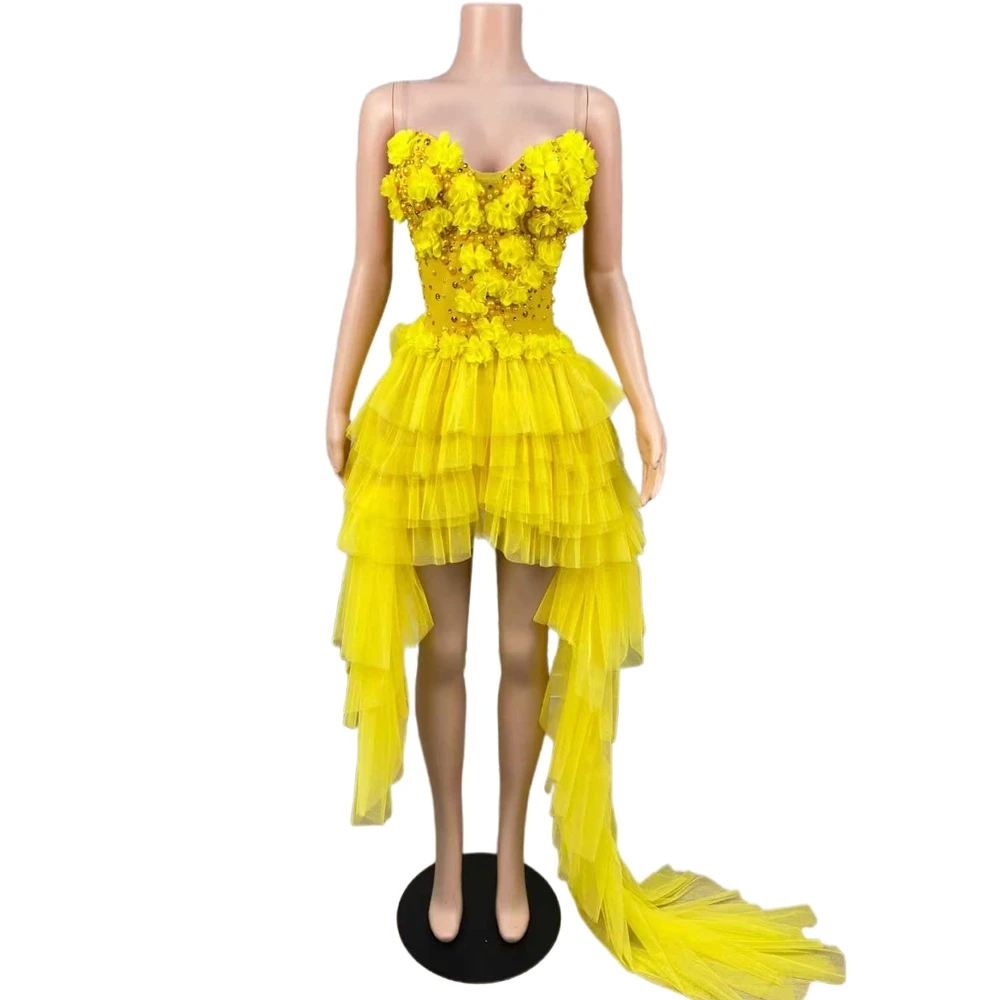 

Elegant Flowers Sheer Dress Women Sexy Celebrate Wedding Evening Prom Birthday Dress Photo Shoot Wear Stage Performance Costume
