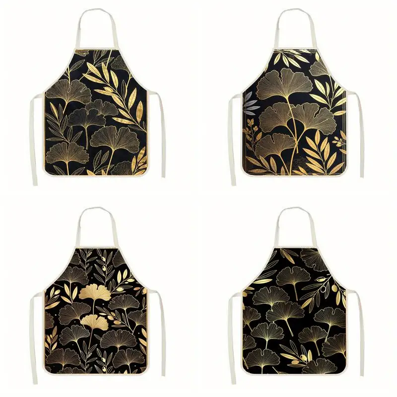 

Фартук с узором в виде листьев гинкго, льняной фартук, подходит для приготовления пищи на кухне, общения родителей и детей, рисования и других мероприятий.