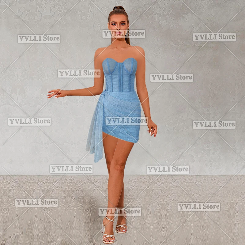 Mini Party Dresses Elegant Strapless Slim Above Knee Short Dresses for Banquet Party Holiday Ball Cocktail