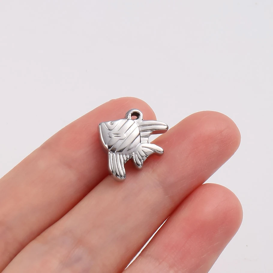 6 Stück stahlfarbene Meerestier-Anhänger, Fisch- und Muschel-Charms aus Edelstahl für die Schmuckherstellung, Schlüsselanhänger-Material – Detail 5