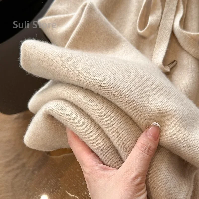 Autumn and Winter Temperament Wool High Waist Loose Wide Leg Pants Women's Cloud Casual Soft Waxy Wool Straight Trousers