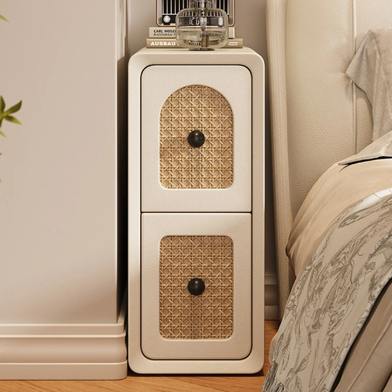 Cream White Solid Wood Nightstand Bedroom Narrow Storage Cabinet Small Space Couch Side End Table Stable Drawer Furniture