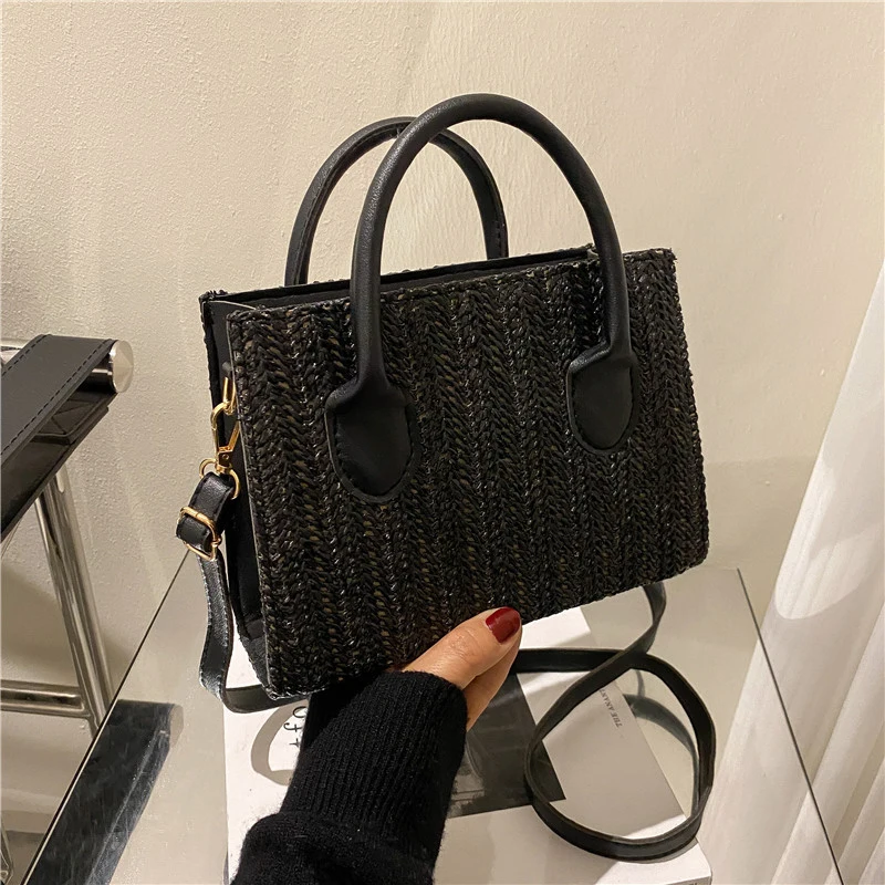 Zomer Netto Rood Gras Geweven Tas Crossbody Tas Nieuwe Mode Japanse Kleine Verse Bloem Geweven Handtas Schoudertas