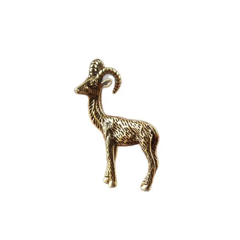Retro Brass Goat Mini Figurine Zodiac Animal Small Ornament Handmade Craft for Home Decor Collection Gift