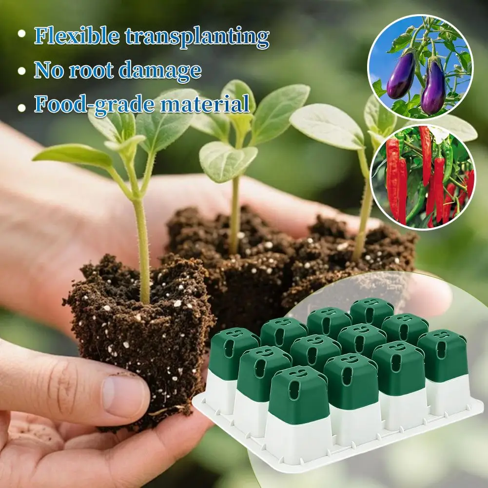 Seedling Tray 12-Cells Silicone Reusable Planting Box Vegetables Starter Tray for Women Beginners Indoor Home Apartment Living