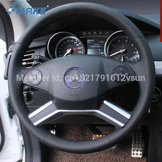 

For Benz R320 High Quality Hand-stitched Anti-Slip Black Leather Black Thread DIY Steering Wheel Cover