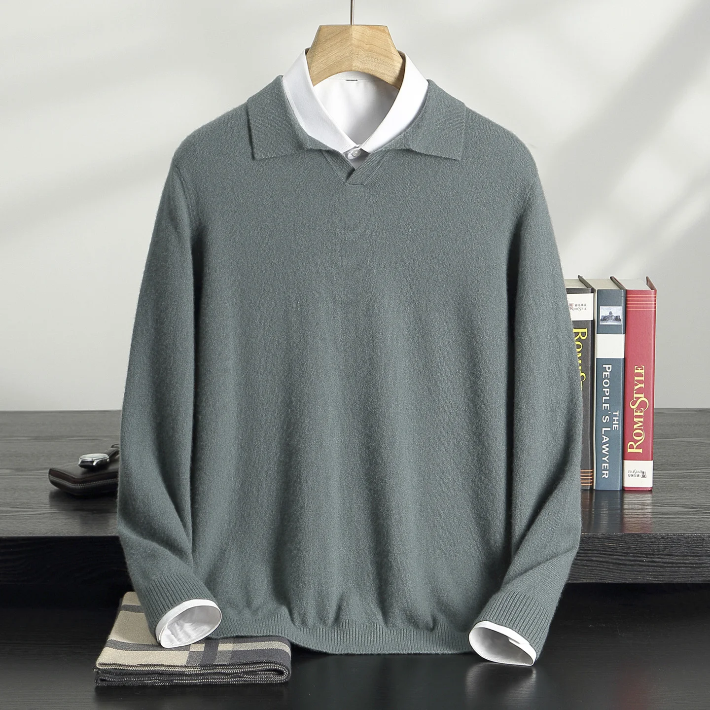 Jersey de manga larga con cuello en V para hombre, 100% de Cachemira, suéter de negocios a la moda, informal, cómodo, de punto suave, para otoño e invierno