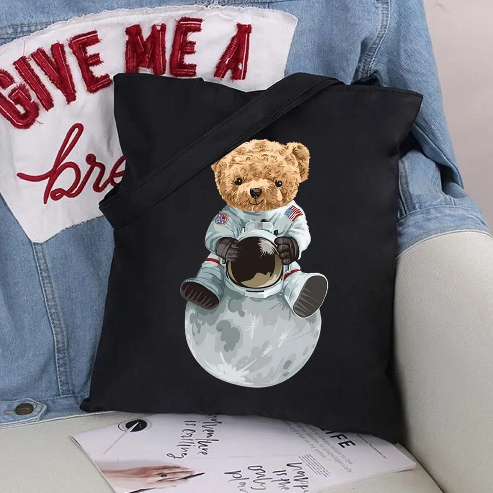 Cute Bear Pattern Canvas Bag Shopper Bag Harajuku Large Capacity Women Bags Classic Vintage Shoulder Bag Handbag