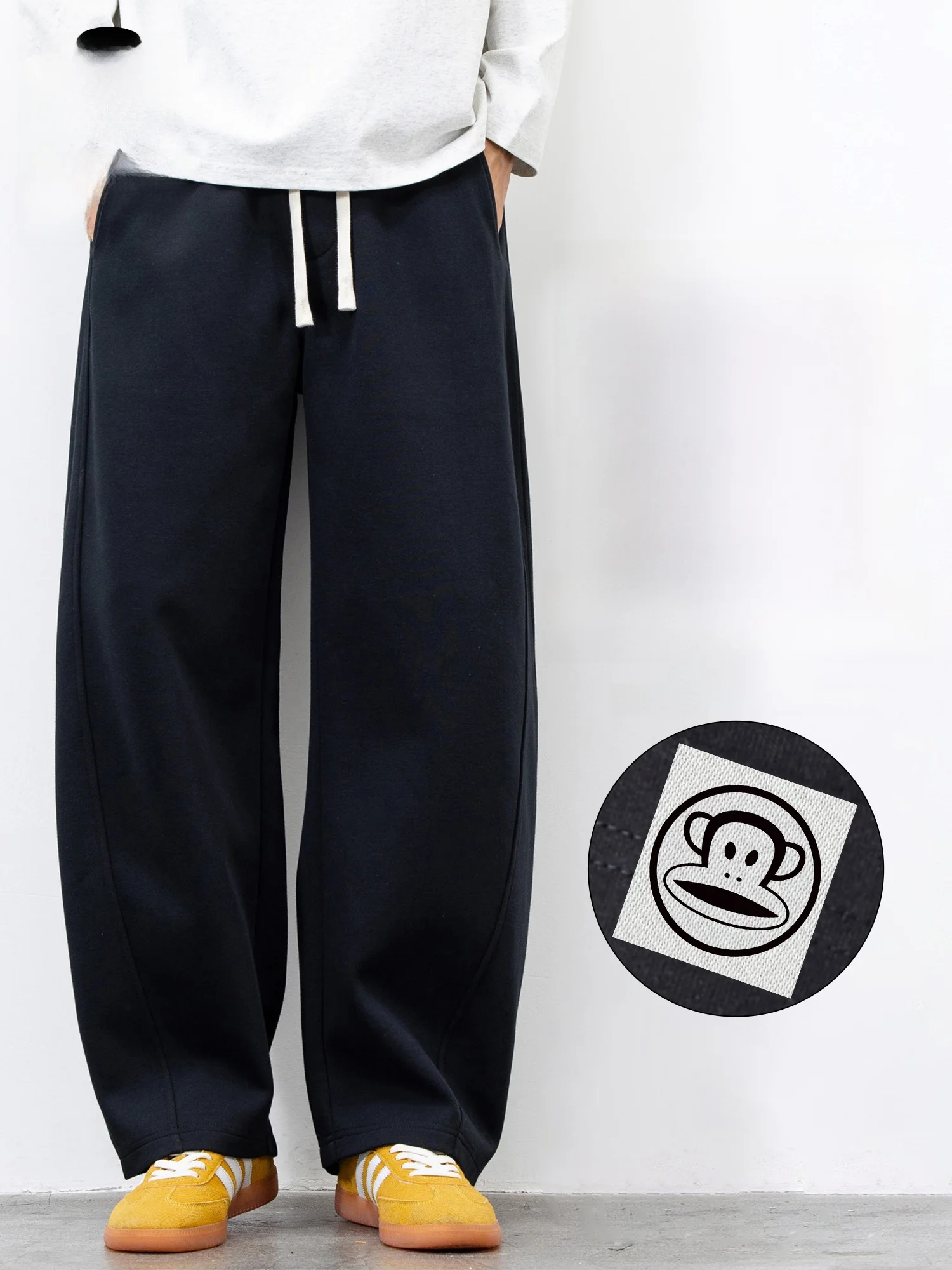 

PaulFrank Spring American Sle Casual Pants Men's Elastic Waist Loose Straight Bla Long Trousers Wide Leg ket Detail
