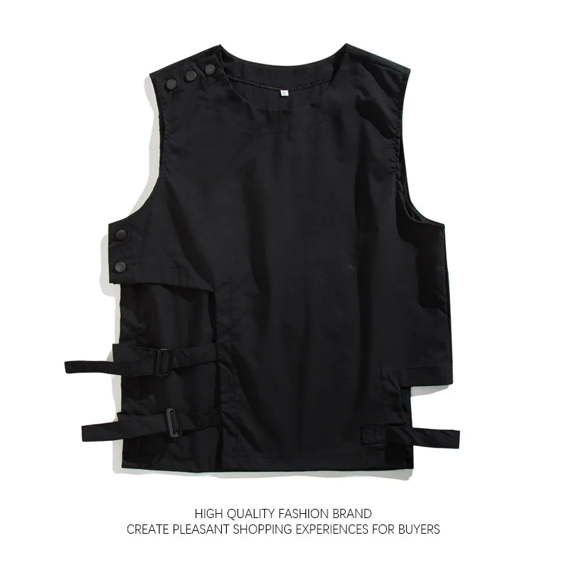 

Dark Black Workwear Suit Vest Men's Japanese Trendy Hip-hop Functional Style Sleeveless Vest Jacket Unisex Japan Style Waistcoat