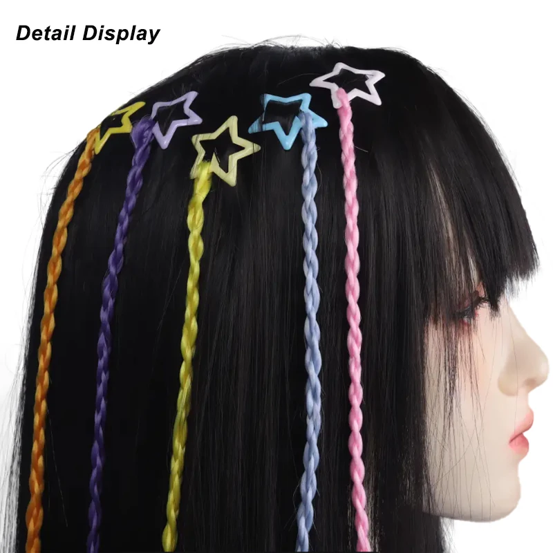 Piezas de cabello trenzado arcoíris sintético 5 piezas pinzas de cabello estrella DIY accesorios para Halloween cumpleaños festival de música 2
