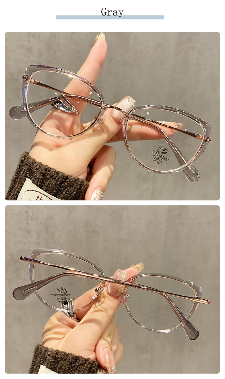 Neue Mode Marke Design Damen Cat Eye TR Legierung Rahmen Anti Blau Licht Rezept Benutzerdefinierte Myopie Gläser Photochrome 0 bis 600 – Detail 10