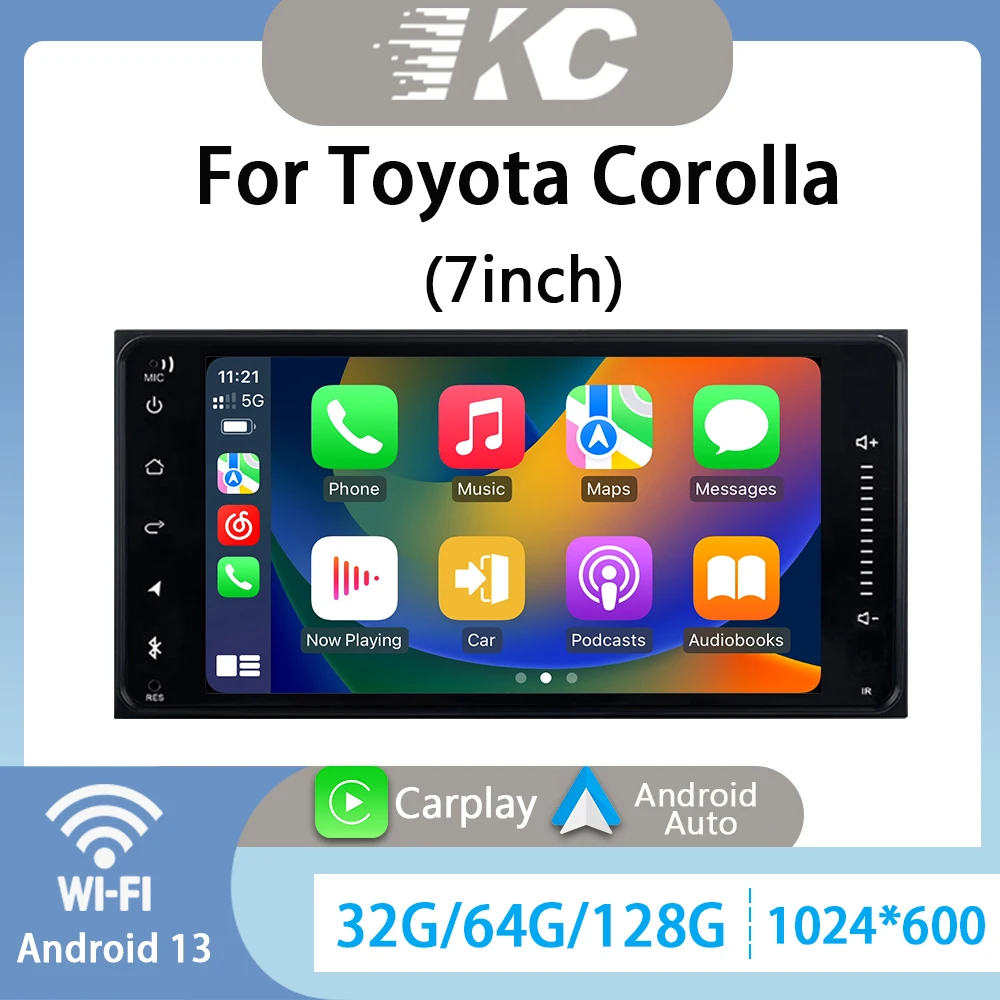 For Toyota Corolla 7inch Screen Car Radio Android 13 Wireless Carplay Multimedia Video Player GPS Navigation