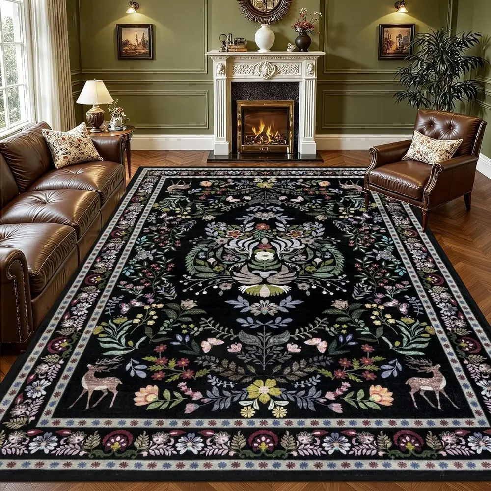 

Vintage Washable Area Rugs for Living and Bedroom: Large Boho Style, Non-Slip, Stain Resistant Carpets for Home Office, Dining R