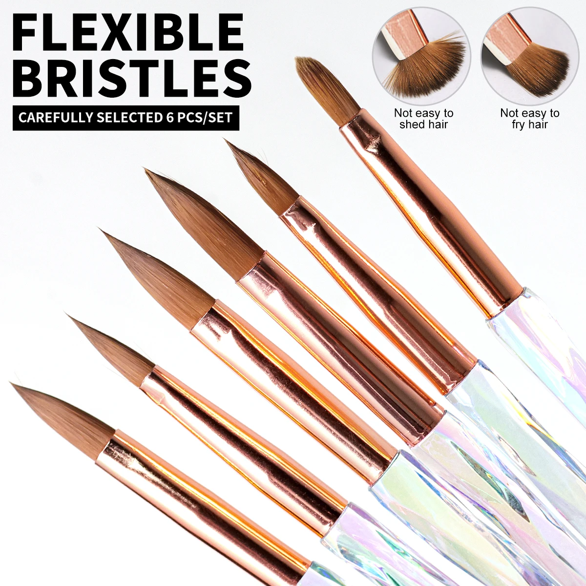 6pcs Acrylic Nail Brush for Nails Gel Acrylic Liquid Powder DIY 3D Art Manicure Painting Brushes Kit Acrylic Tools for Beginner