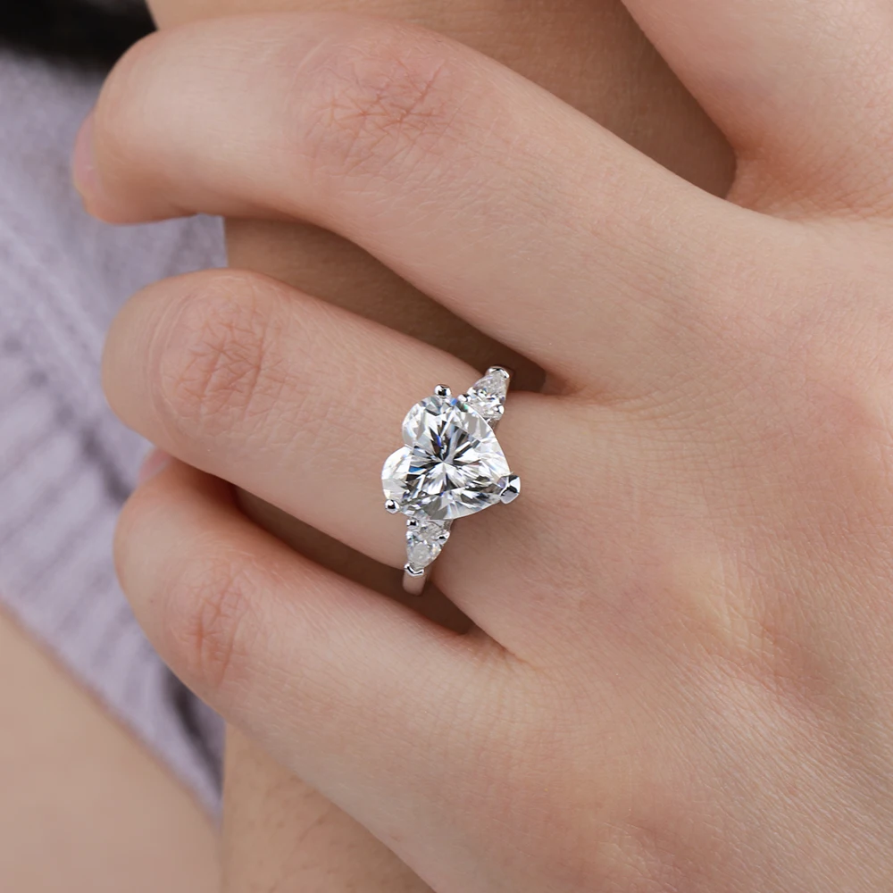 NKHOG 1/2/3/4CT Heart Shape Moissanite Rings Women S925 Silver Three Diamond Wedding Gifts Band 18K Plated Pass Test Jewelry GRA