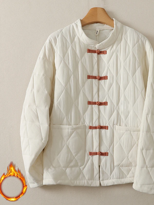 New Chinese Style Women's Cotton Linen Artistic Tea Clothing Retro Buttoned Cotton Coat Themed National Trend Label Removed