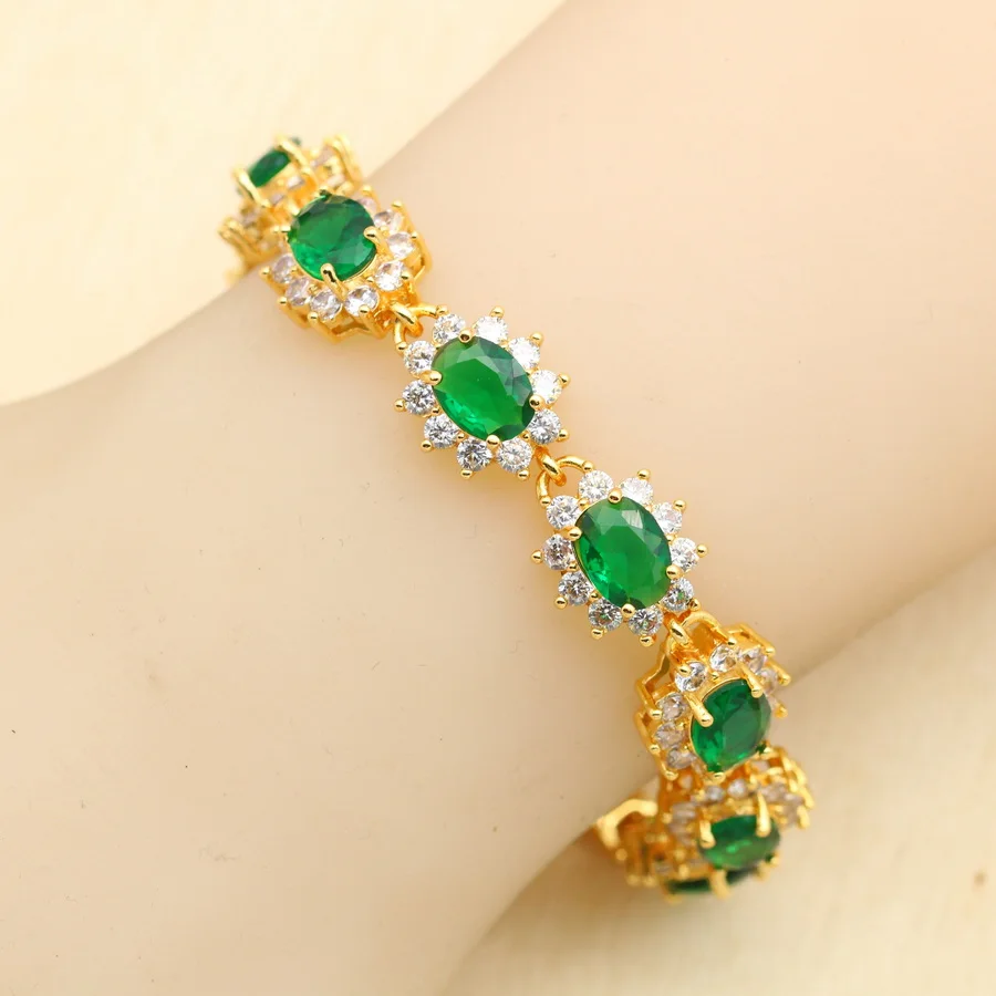 2023 New Arrivals Gold Color Jewelry Sets For Women Wedding Green Zircon Bracelet Earrings Necklace Pendant Ring Gift