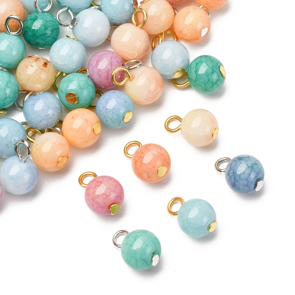 100 Pc Round Pendant Charms Opaque Glass Pendants with Iron Loops Round Glass Charms Pendant Jewelry Making Charms for Women