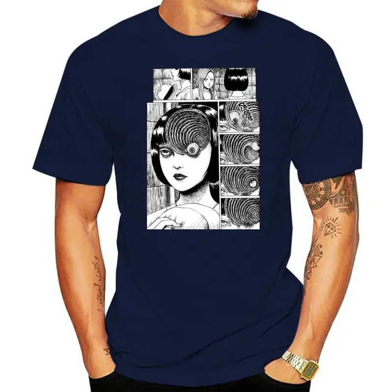 Camiseta de algodón Uzumaki para hombre, camiseta de Junji Ito, Manga de terror, Tomie, Camiseta corta de Anime japonés, ropa de diseño para hombre