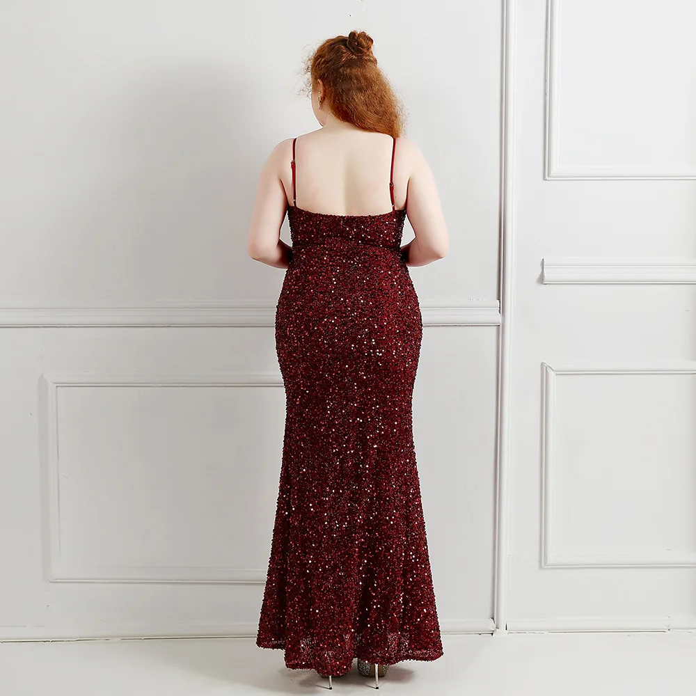 Women's Sequins Slip Dress, V Neck, Chic and Elegant, Party Dresses, Evening, Wedding, Chubby, Plus Size, 3XL, 4XL