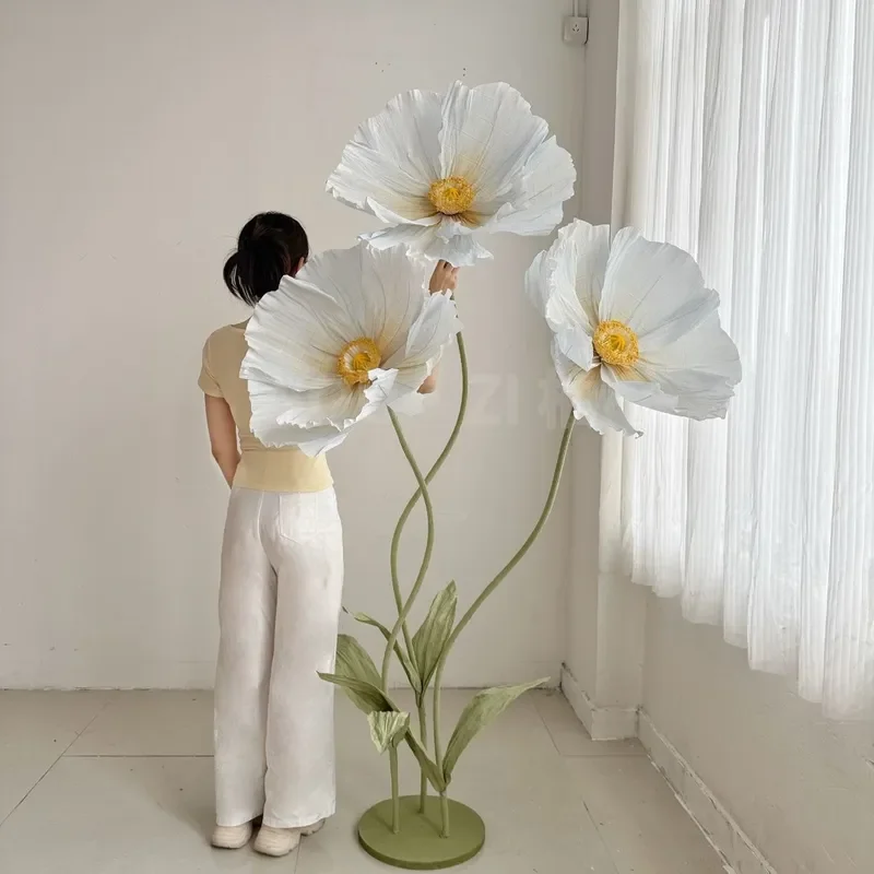 Giant Paper Poppy Flower Floor Standing Wedding Decoration Large 3D Artificial Bloom for Mall Window Display Event Party