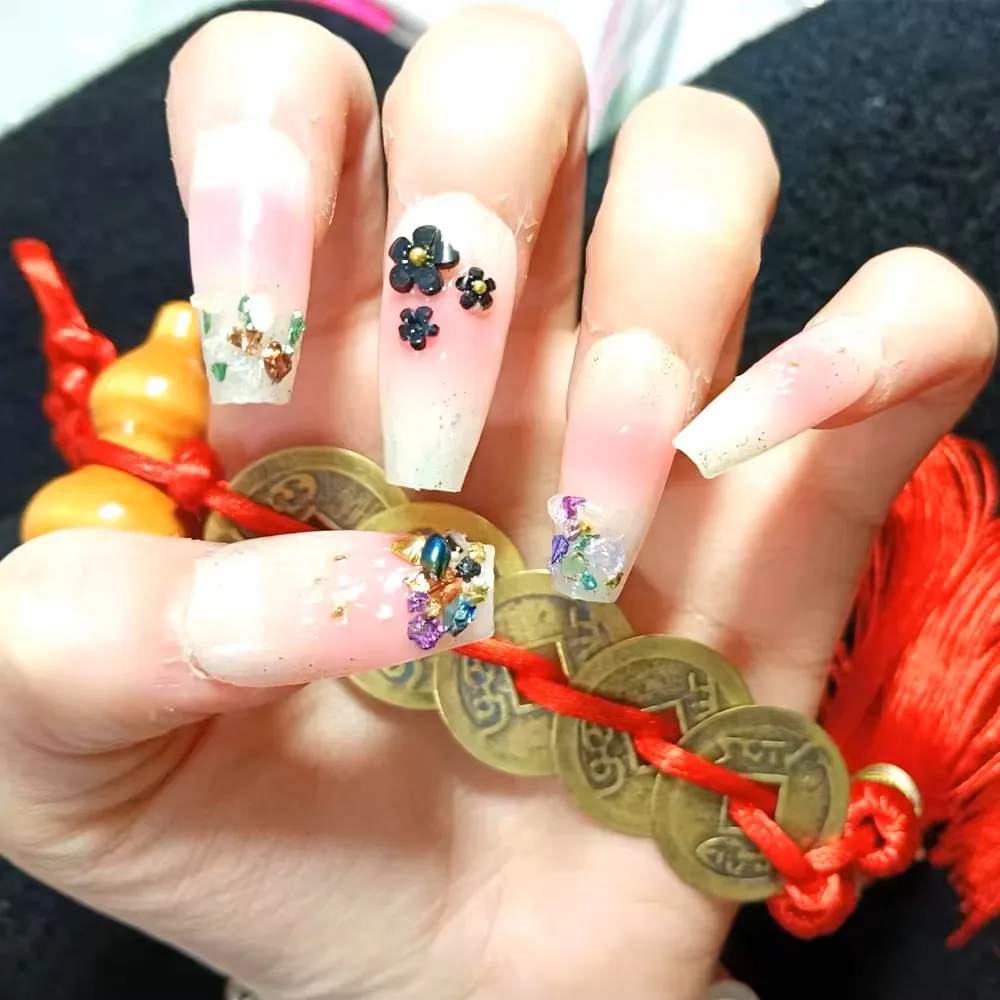 10Pcs High Quality Handmade Press on Nails Peach Blossom Chrome Hearts Fantasy Nails Used for Chinese Style Festive Occasions