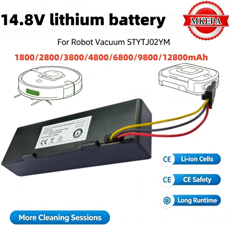14.8V 18650 Lithium‑ion Battery Pack 1800‑12800mAh Rechargeable Spare Battery Applicable to STYTJ02YM Robotic Vacuum Sweeper