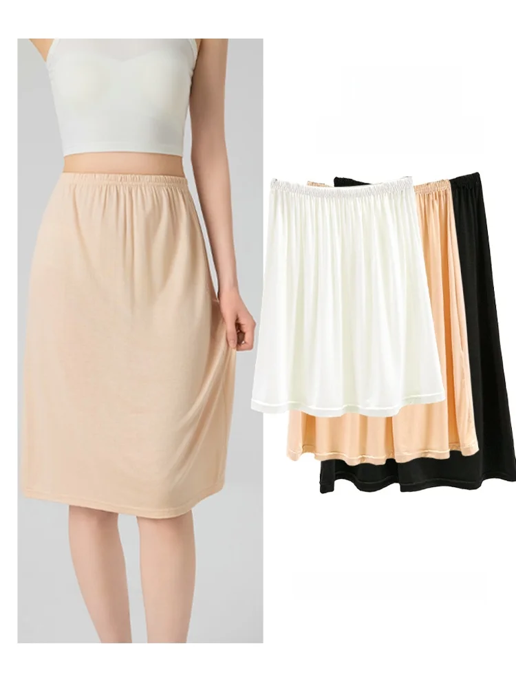 Women's Modal Anti-Light Bottoming Skirt Elastic Waist Cotton Inner Skirt Casual Style Home Use Pure Color H-Shape Loose Fit