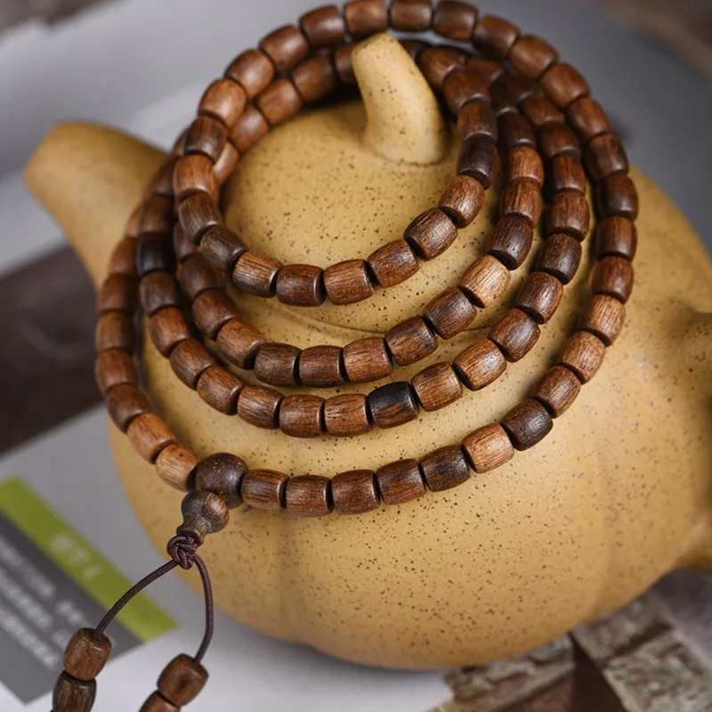 Rare Collection of Hainan Yingge Green Qi Nan Agarwood Bracelet, 108 Beads, Floral and Fruity Sweet Milky Fragrance, Unisex Pray