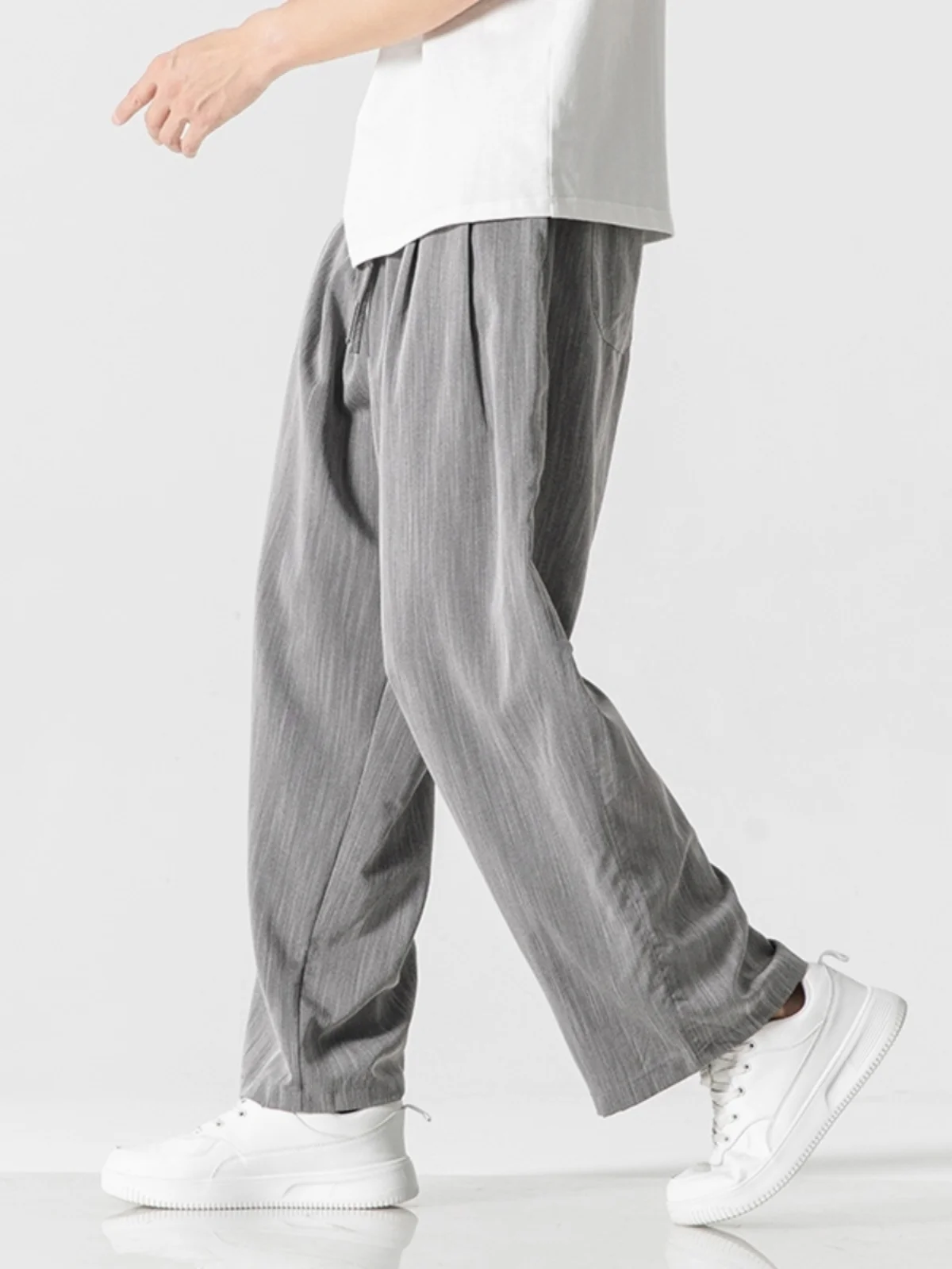 

Мужские летние повседневные брюки из льняной ткани Ice Silk, свободного кроя, легкие, дышащие, прямые брюки, модные, молодежные, стильные