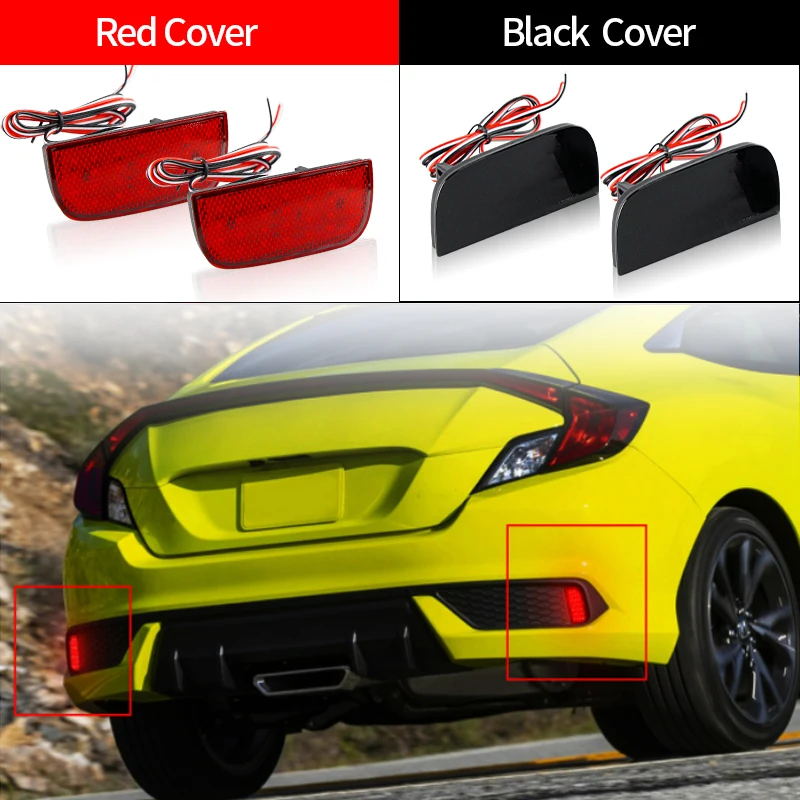 

2 шт. светодиодный отражатель заднего бампера, стоп-сигнал, красные/черные линзы для Honda Civic Sedan Coupe 10-го поколения 2016-up OEM # 33505TBAA01