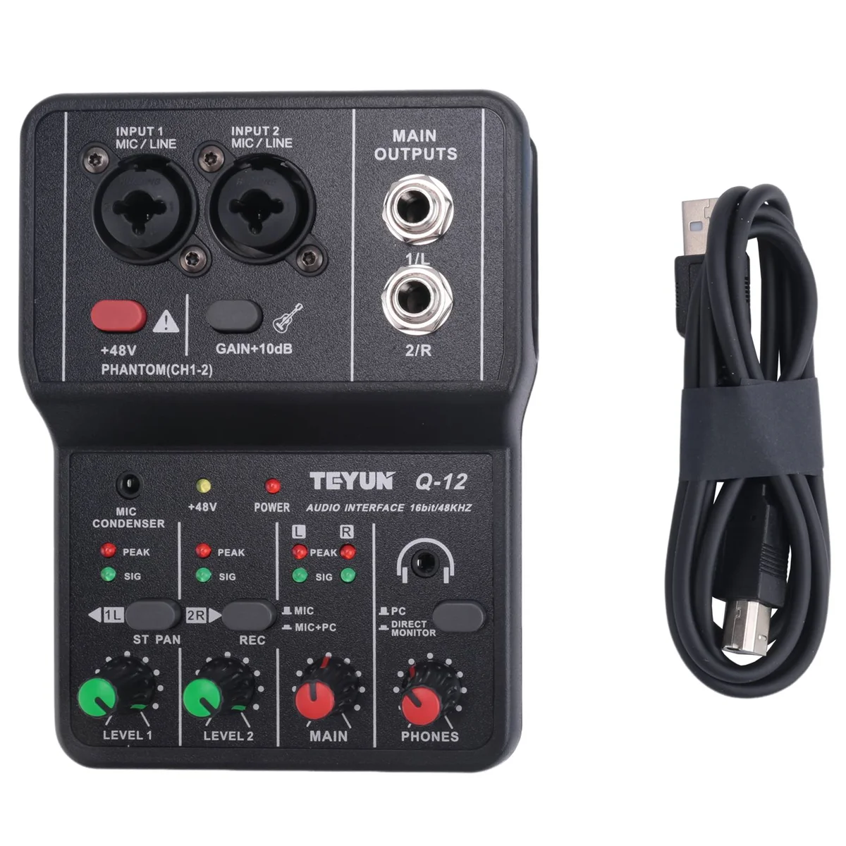 TEYUN Q-12 Sound Card Audio Mixer Sound Board Console Desk System Interface 4 Channel 48V Power Stereo Computer Sound Card