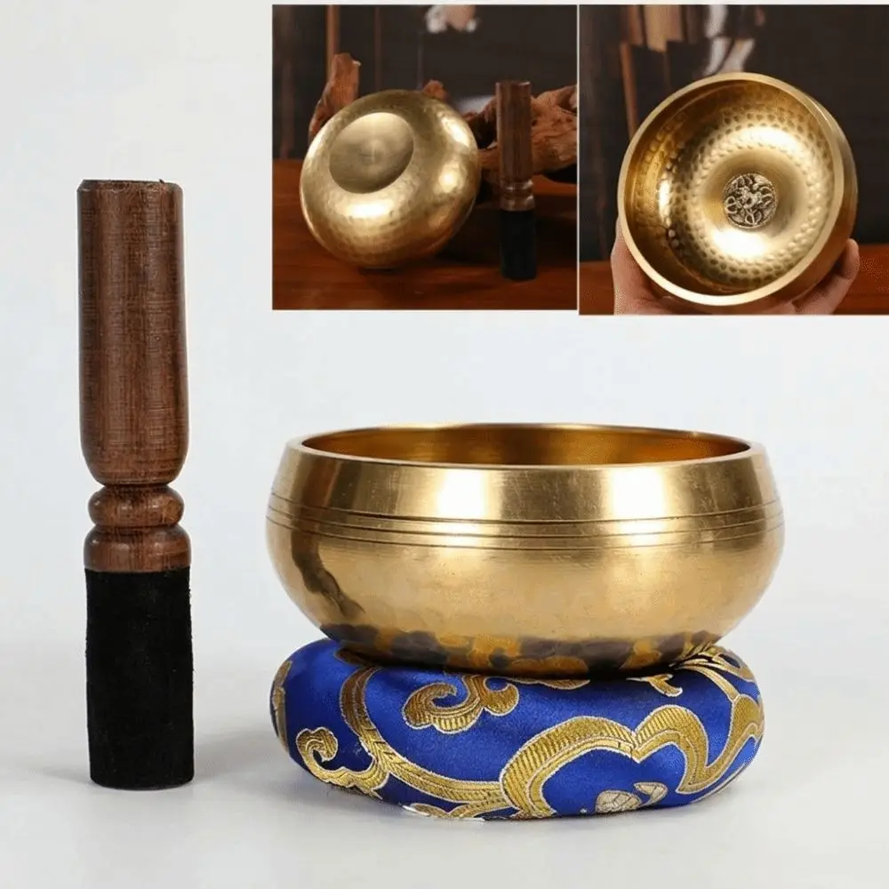 Bol chantant népalais à coussin doux pour le soulagement du stress, gravé au fond, avec baguette, décoration intérieure, bol de pleine conscience